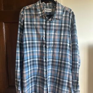 Barbour Blue and White Casual Button Down Shirt